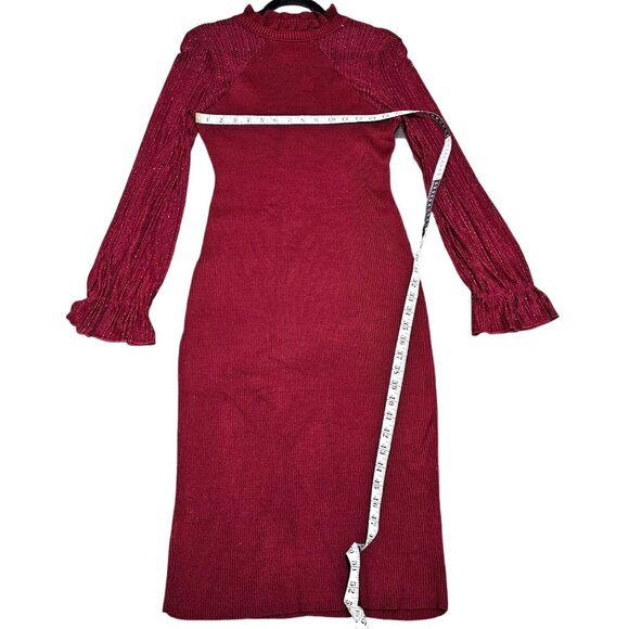Dylan Ryan Burgundy Knit Fitted Dress With Glittery Long Sleeves XL - Picture 9 of 9